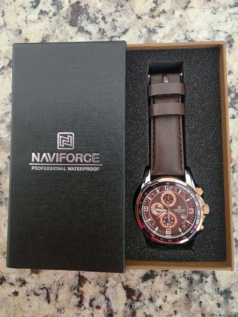 Naviforce Brown Leather Chronograph Watch